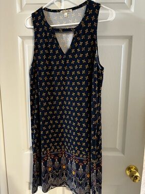nine britton Navy Floral Midi Dress with Border Print